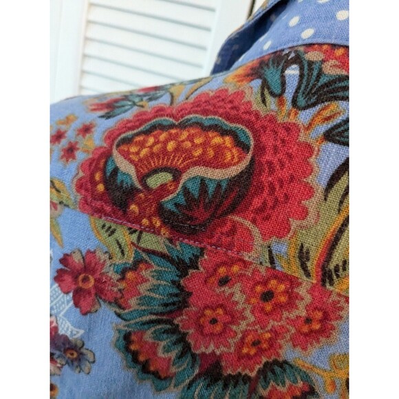 Coldwater Creek Linen Jacket Women's PXL Blue Floral Petite Cottage Core Hippie - Picture 12 of 15